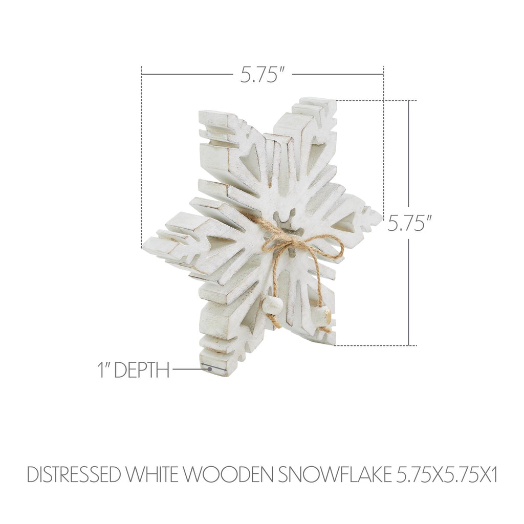 Distressed White Wooden Snowflake 5.75x5.75x1