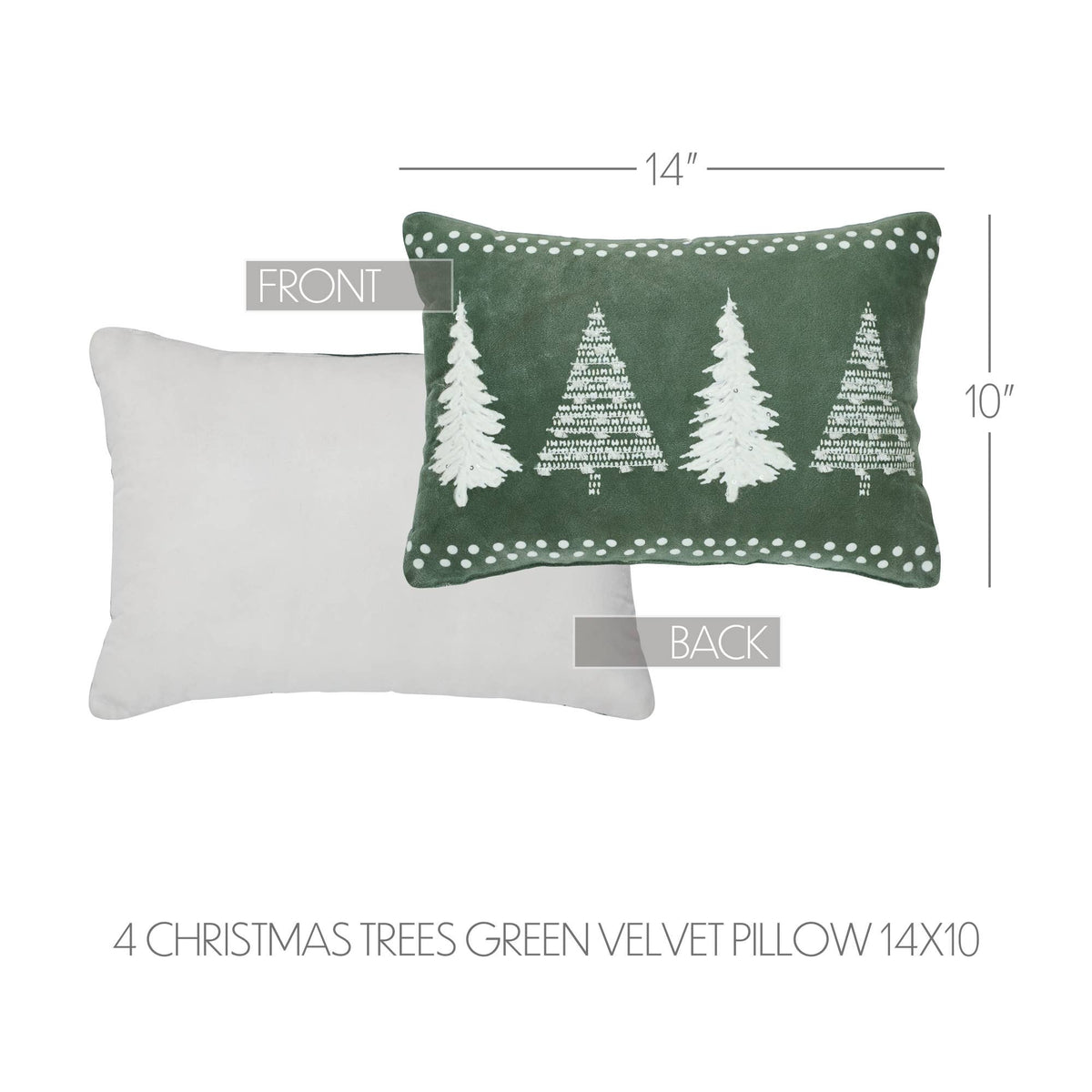 4 Christmas Trees Green Velvet Throw Pillow 14x10