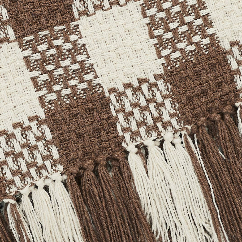 Cocoa Brown Heritage Check Throw Blanket with Fringe 50x60