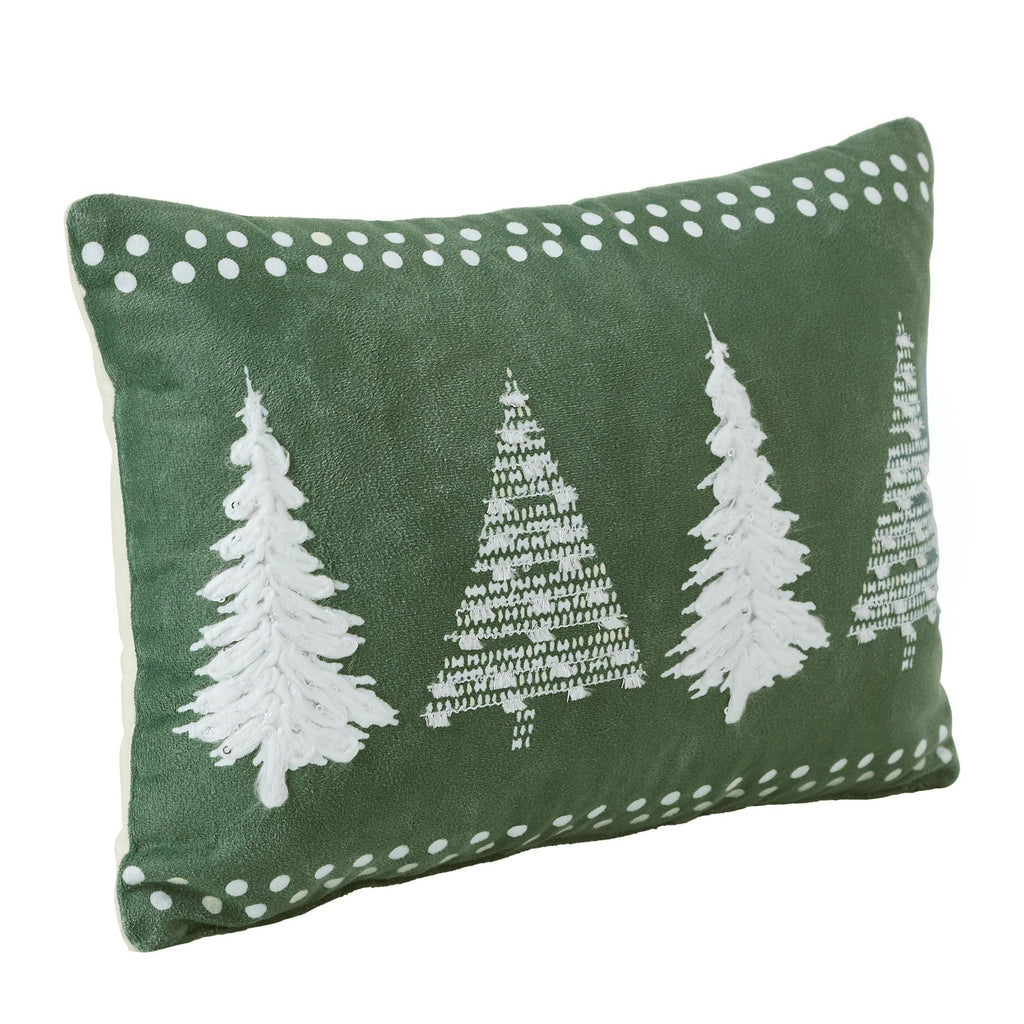 4 Christmas Trees Green Velvet Throw Pillow 14x10