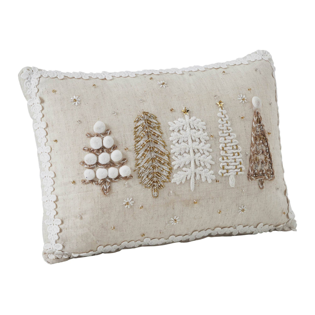 5 Christmas Trees White Throw Pillow 14x10