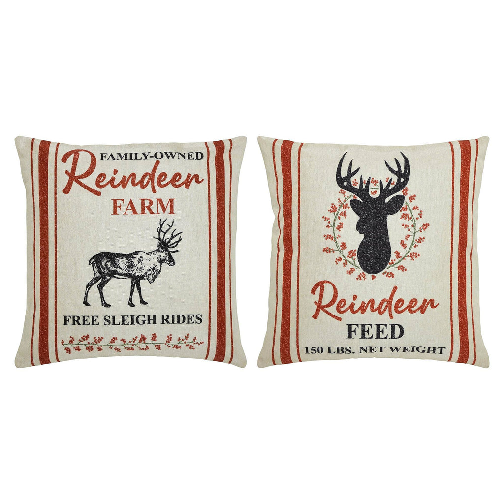 Reindeer Farm Pillow Cover Set of 2 18Lx18W