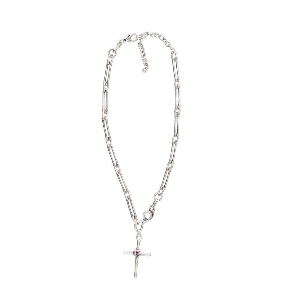Handmade Cross Crystal Pewter Necklace - 3978