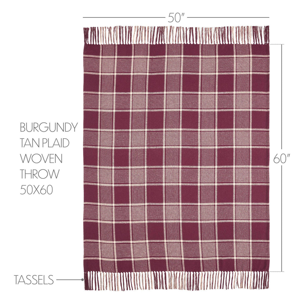Eston Burgundy Tan Plaid Throw Blanket 50x60