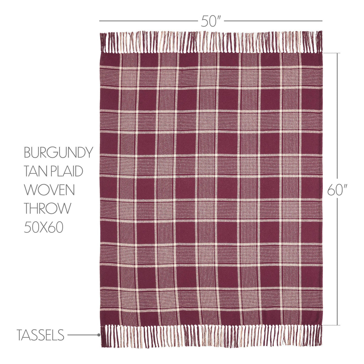 Eston Burgundy Tan Plaid Throw Blanket 50x60