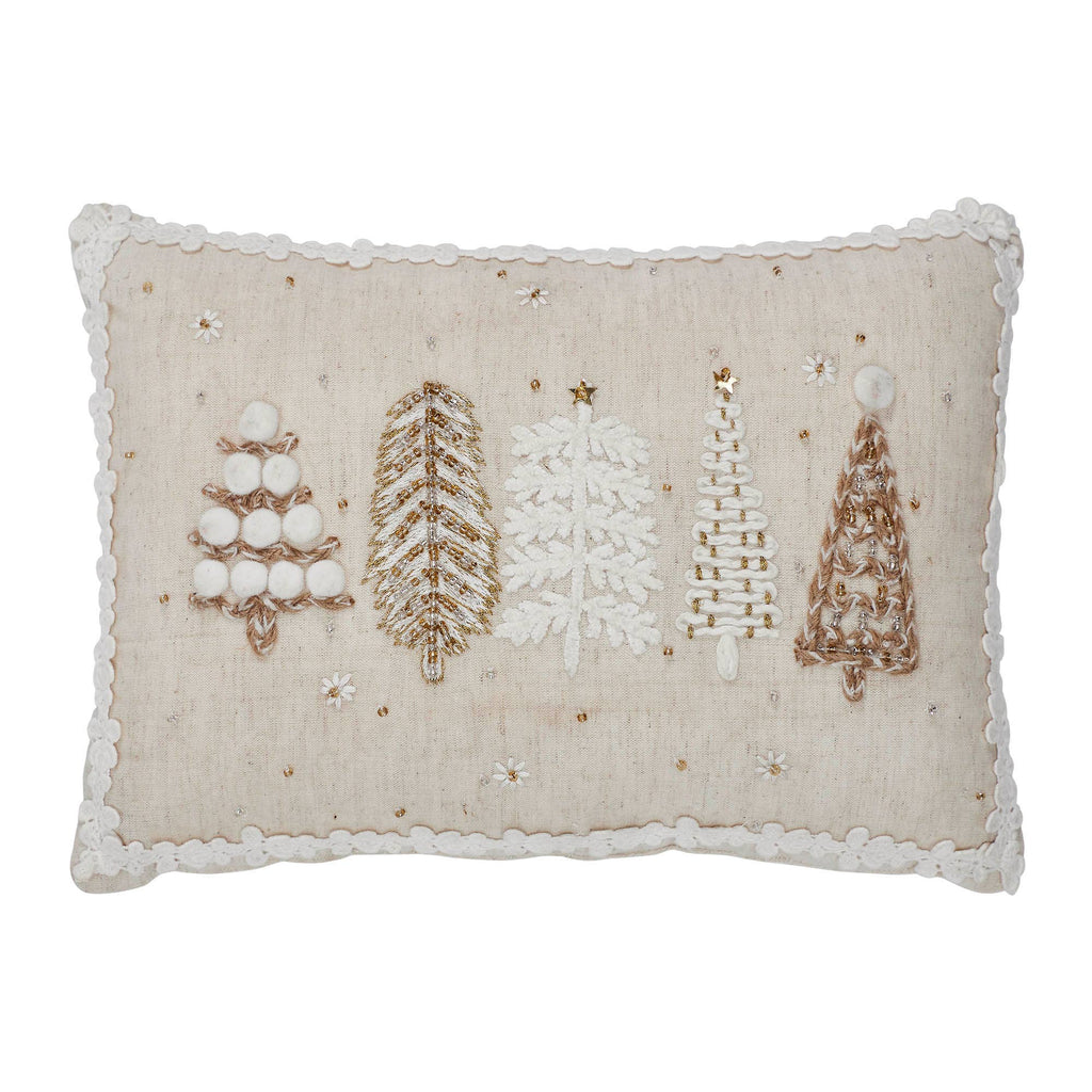 5 Christmas Trees White Throw Pillow 14x10