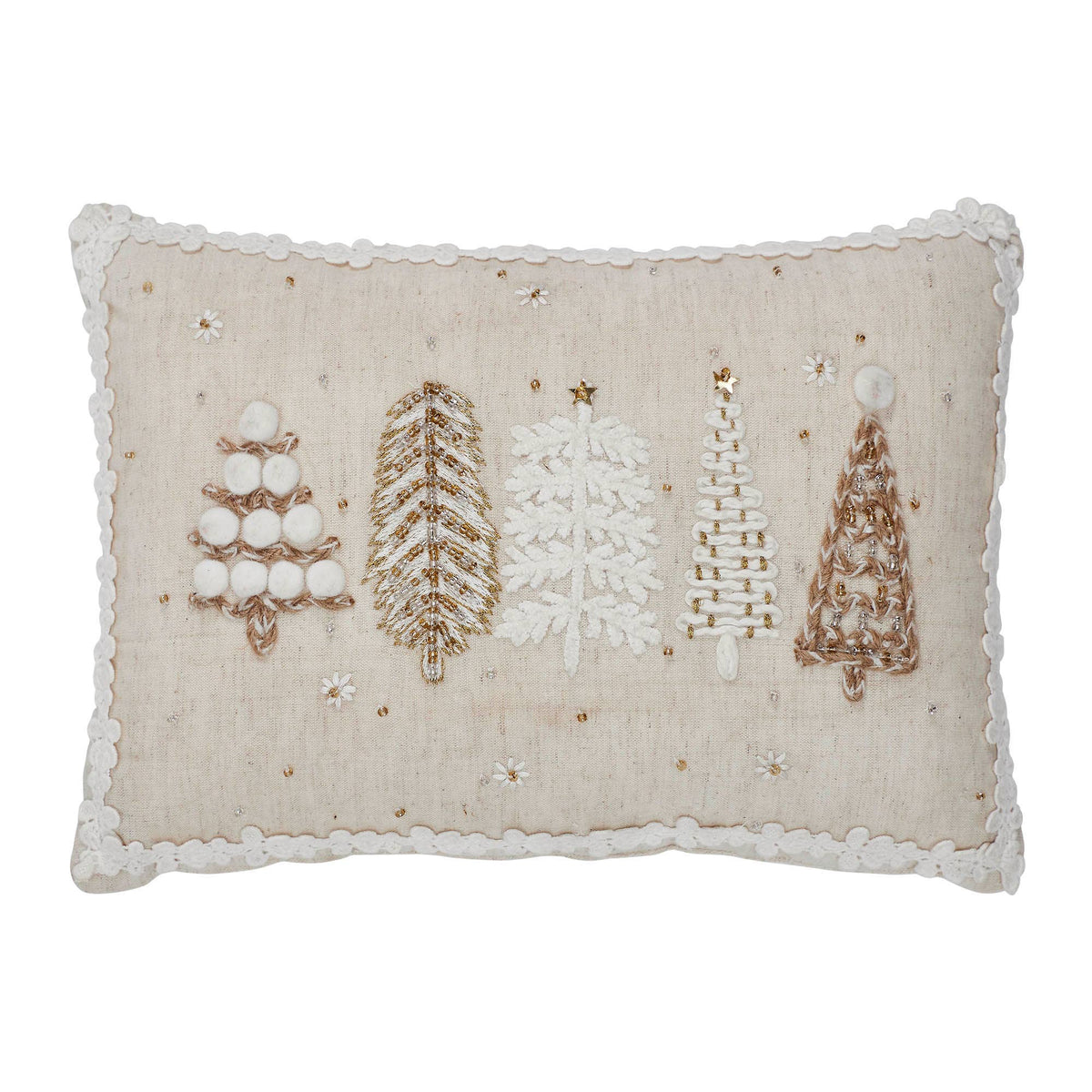 5 Christmas Trees White Throw Pillow 14x10